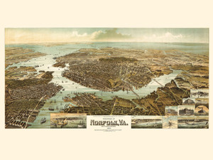 Birds Eye panorama of Norfolk VA in 1892