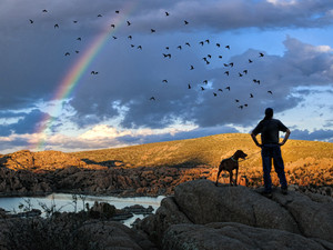 A boy & his dog at Watson Lake (#3)