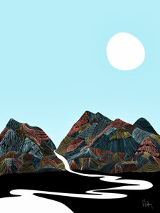 Full Moon with Happy Mountains