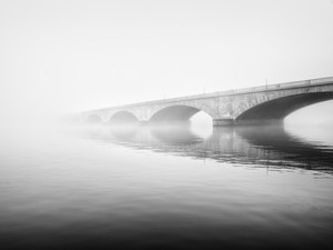 Arlington Memorial Bridge in Fog / Black and White