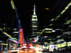 Empire State Building Down the Road With Lights