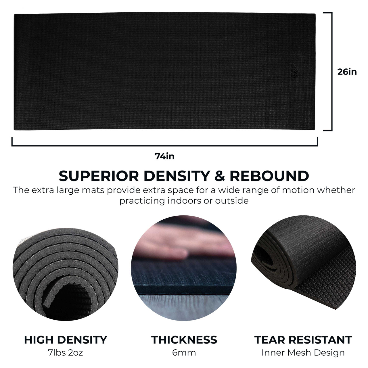Pro Fit XL Yoga Mat, 74 x 26 x 6mm, Dense Yoga Mat