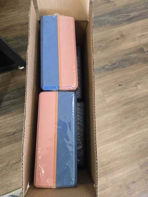 CLOSEOUT -  4" Yoga Blocks, 10 Pack, 4" x 6" x 9" - Dusty Pink & Blue Striped