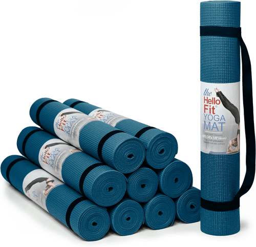 Hello Fit Yoga Mat (68 x 24 x 4mm) with Carrying Straps - 10 Pack