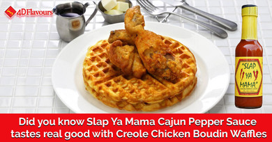 Did you know Slap Ya Mama Cajun Pepper Sauce  tastes real good with Creole Chicken Boudin Waffles