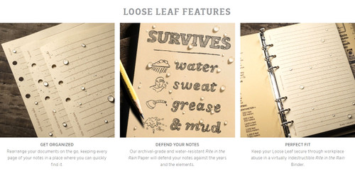 Rite in the Rain All Weather Loose Leaf Paper Features Rite in the Rain All Weather Loose Leaf Paper Features