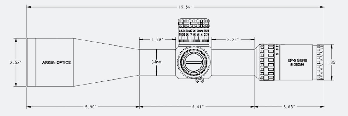 Arken Optics EP-5 Gen II 5-25x56 Dimensions
