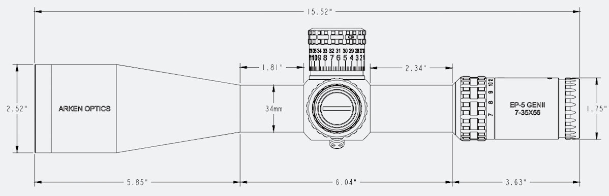 Arken Optics EP-5 Gen II 7-35x56 Dimensions