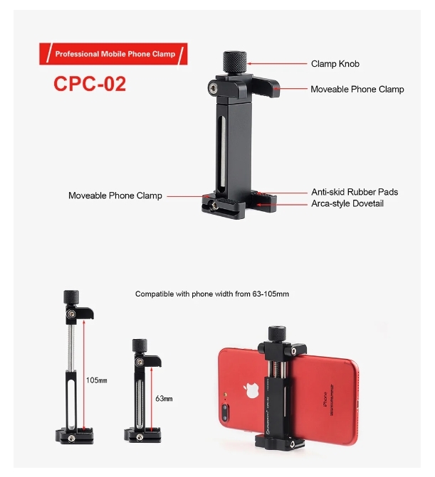 Sunwayfoto CPC-02 Mobile Phone Clamp Description No.1