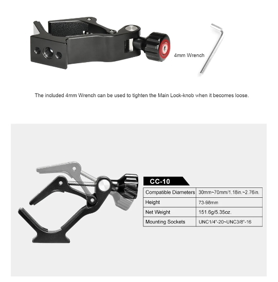 Sunwayfoto CC-010 Universal Binocular Tripod Adapter Super Clamp Description No. 4