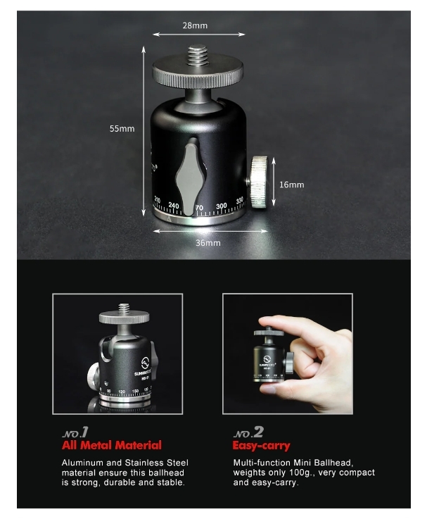 Sunwayfoto HB-01 Mini Ball Head Description No.2