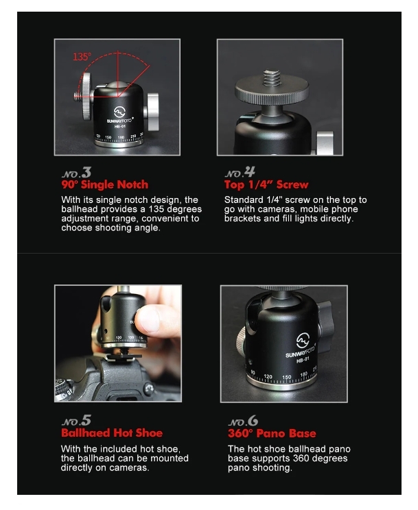 Sunwayfoto HB-01 Mini Ball Head Description No.3