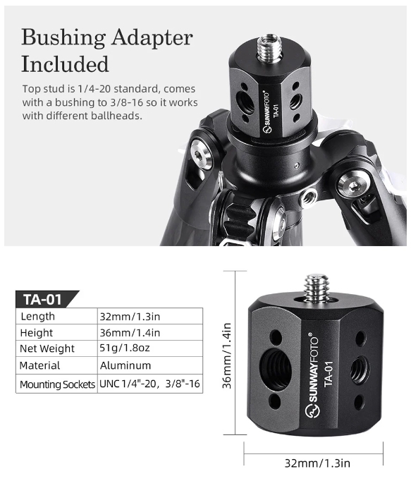 Sunwayfoto TA-01 Tripod Mounting Socket Adapter Description No.3