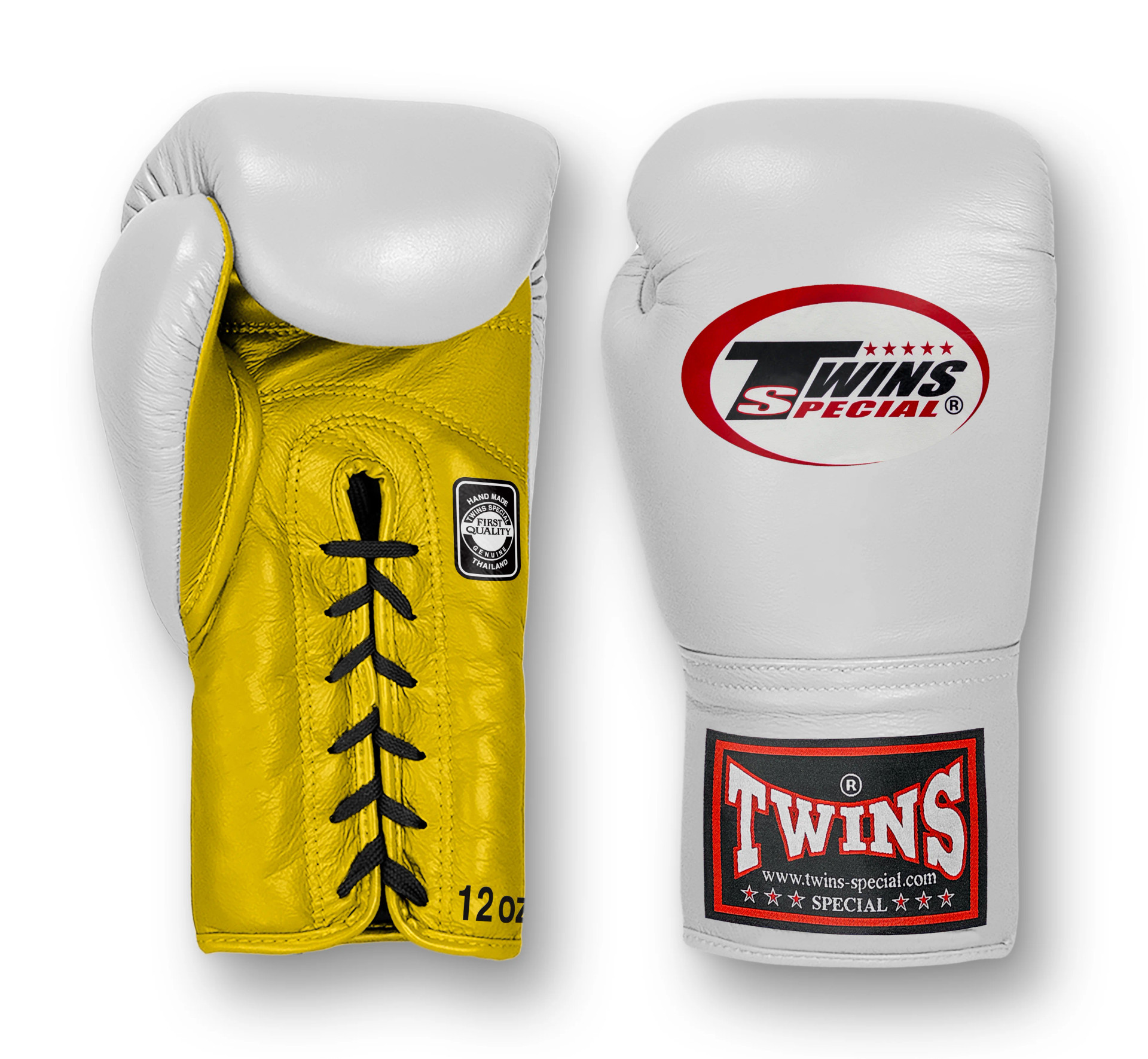 TWINS Boxing Gloves- Dual Bold Colors- Premium Leather w/ Laceup- White Fist- Orange, Yellow, Light Blue, Pink