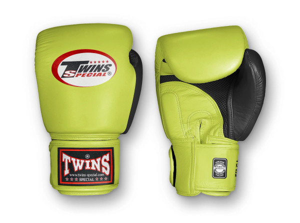 TWINS Boxing Gloves Air Velcro- Premium Leather - Black and Blue, Red, Brown, Lime Green, Lavender