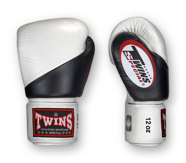 TWINS Boxing Gloves - Dual Color - Velcro - 8 - Black & White