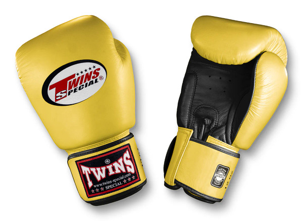 TWINS Boxing Gloves- Dual Light Colors - Premium Leather w/ Velcro - Pink, Orange, Light Blue, Yellow Fist, Black Palm