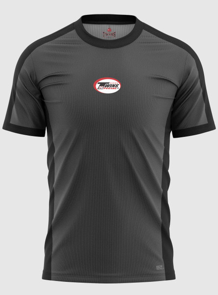 TWINS Muay Thai Boxing T-Shirts - Dual - Classic Tones - Border Bands - Black - Shirt - Grey, White, Gold, Silver