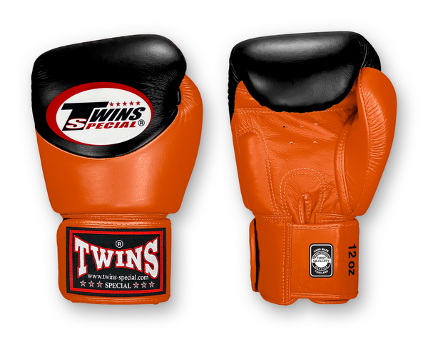 TWINS Boxing Gloves - Dual Color - Velcro - 9 - Black and Light Blue, Pink, Yellow, Orange