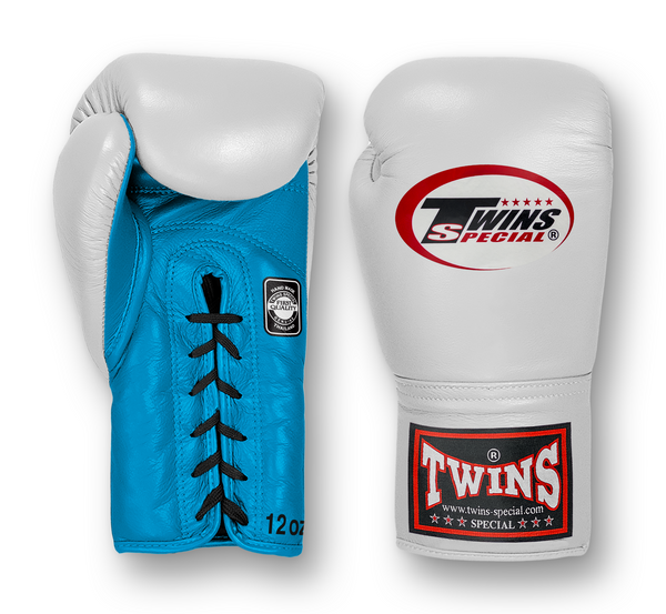TWINS Boxing Gloves- Dual Bold Colors- Premium Leather w/ Laceup- White Fist-  Orange, Yellow, Light Blue, Pink