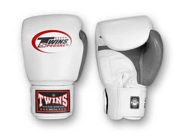 TWINS Boxing Gloves Air Velcro- Premium Leather - White and Green