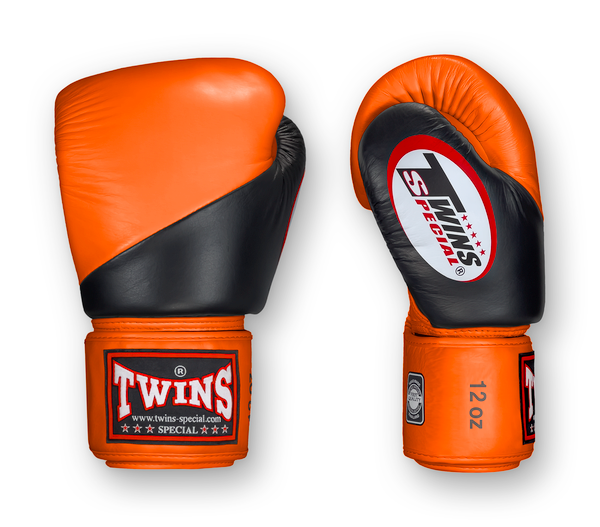 TWINS Boxing Gloves - Angle Color - Velcro - 8 - Black with Pink, Orange, Light Blue, Yellow
