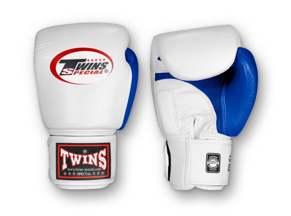 TWINS Boxing Gloves Air Velcro- Premium Leather - White and Green
