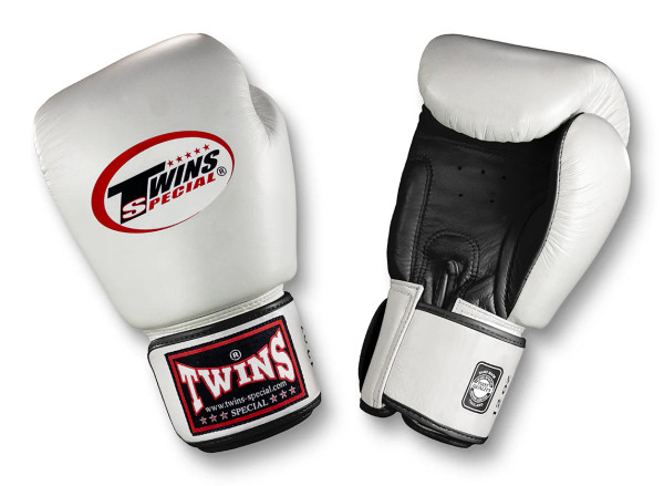 TWINS Boxing Gloves- Dual Color- Premium Leather w/ Velcro - Black Fist, Silver, Gold, Yellow - White Palm