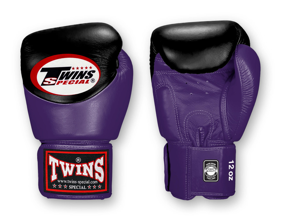 TWINS Boxing Gloves - Dual Color - Velcro - 9 - Black and Dark Red, Dark Brown, Dark, Brown, Maroon, Navy Blue, Purple