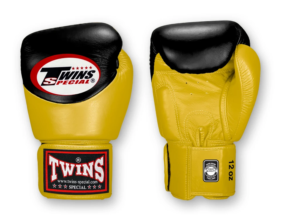 TWINS Boxing Gloves - Dual Color - Velcro - 9 - Black and Light Blue, Pink, Yellow, Orange