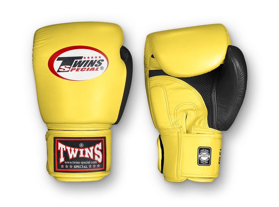 TWINS Boxing Gloves Air Velcro- Premium Leather - Yellow, Light Blue, Pink