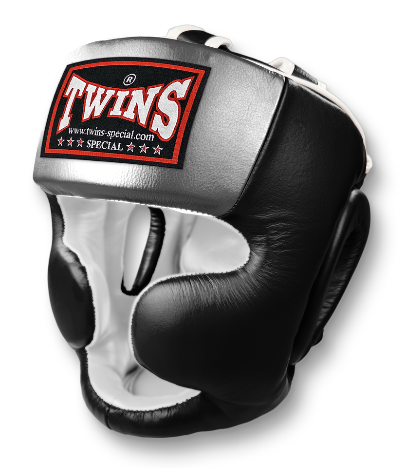 Full Face Head Gear- Premium Leather w/ Lace Up - Dual Color Silver and Black