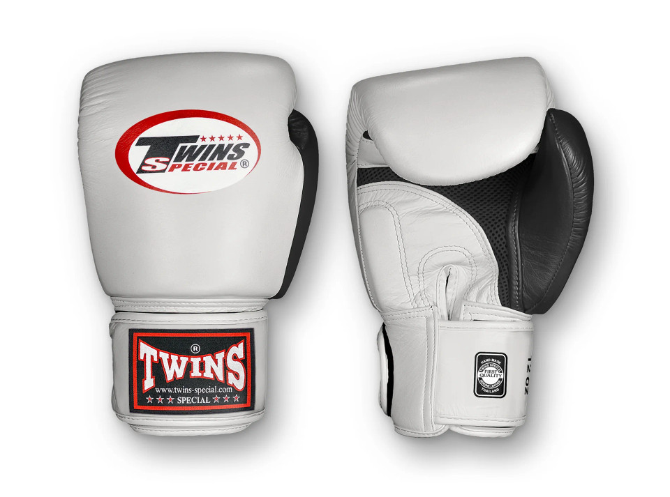 TWINS Boxing Gloves Air Velcro- Premium Leather - Black and Silver, Gold, Black, Dark Red