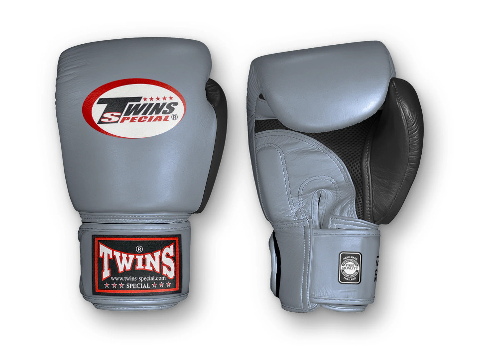 TWINS Boxing Gloves Air Velcro- Premium Leather - Black and Silver, Gold, Black, Dark Red
