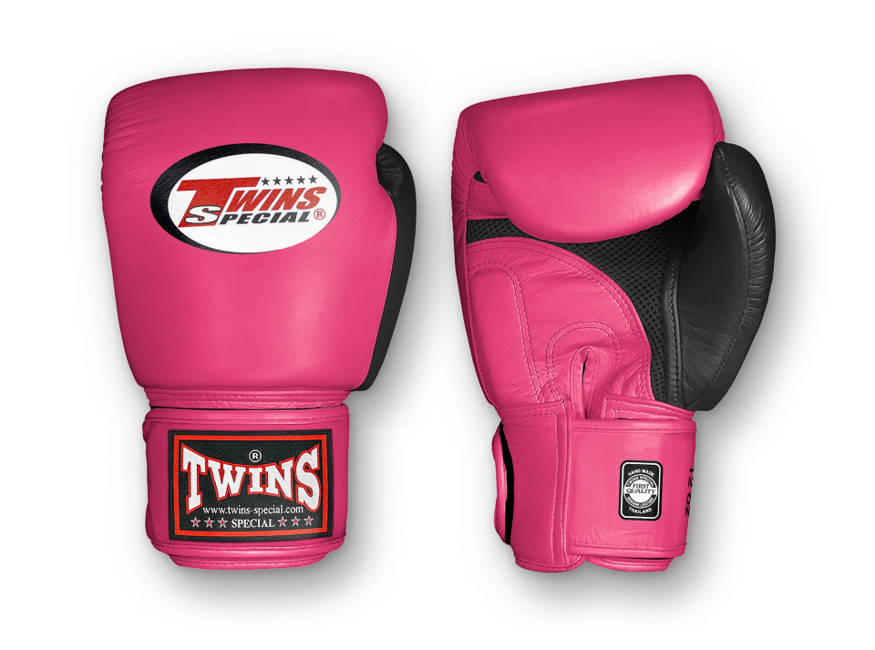 TWINS Boxing Gloves Air Velcro- Premium Leather - Black and Orange, Yellow, Light Blue, Pink, Olive