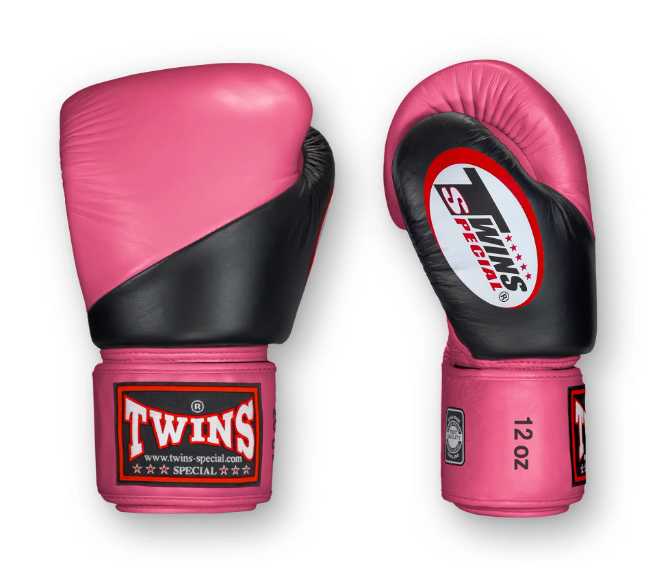 TWINS Boxing Gloves - Angle Color - Velcro - 8 - Black with Pink, Orange, Light Blue, Yellow