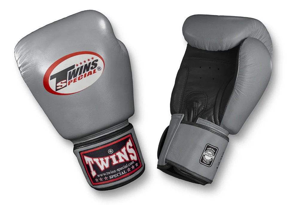 TWINS Boxing Gloves- Dual Color- Premium Leather w/ Velcro - Black Fist, Silver, Gold, Yellow - White Palm