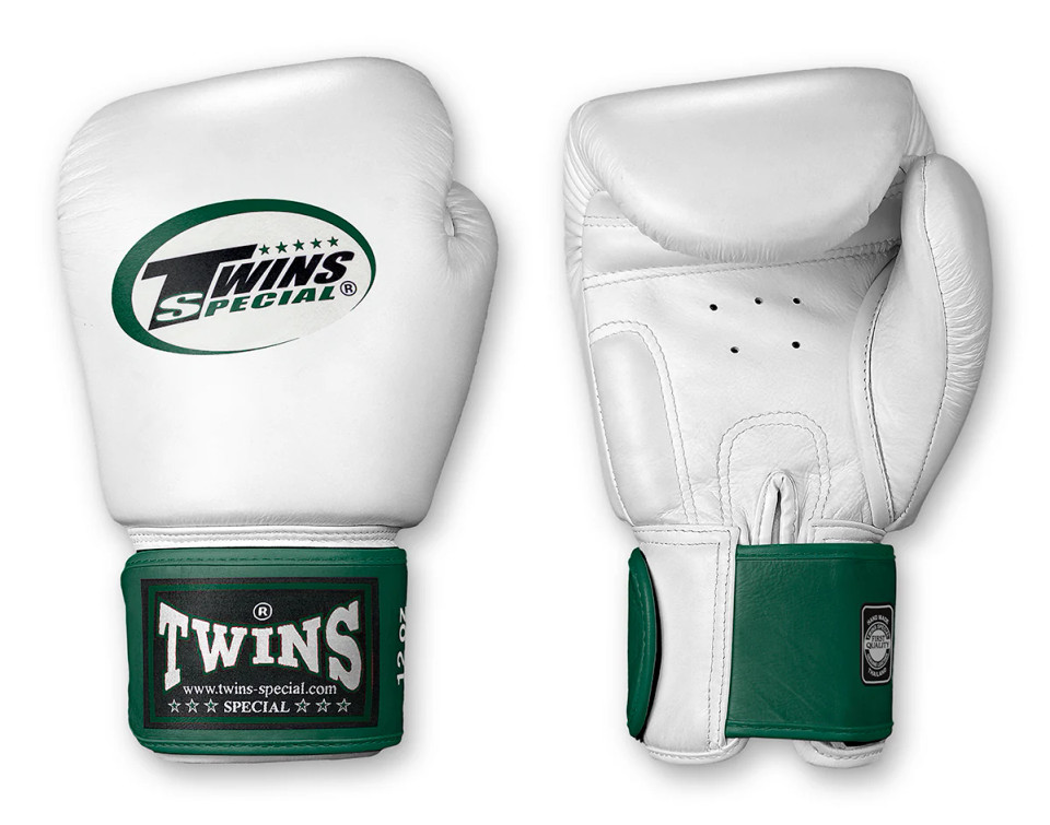 TWINS Boxing Gloves- Dual Color- 2025 Special Edition- Bold Colors- Premium Leather w/ Velcro - White Fist, Purple, Blue, Green, Red Wrist