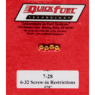 QUICK FUEL TECHNOLOGY .028in- 6-32 Screw-in Restrictors (4pk) QFT7-28