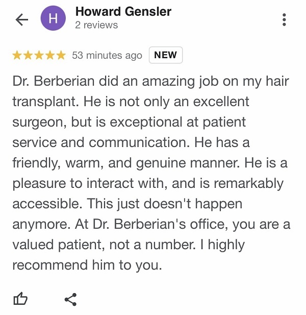 FUE Hair Transplant Before After Photo Dr. Rob Berberian Los Angeles & Newport Beach, CA