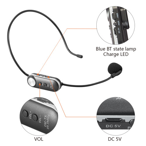 TONOR Wireless Microphone UHF Headset Mic 10 Channel Rechargeable with Receiver