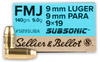 SELLIER AND BELLOT 9MM FMJ SUBSONIC 140 GRAIN - 1000 ROUNDS CASE