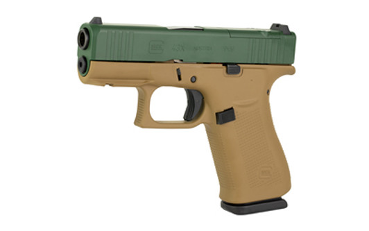 GLOCK 43X M.O.S. 9MM PISTOL 3.41" BARREL 10 ROUND - TROY COYOTE TAN FRAME WITH JESSE JAMES GREEN SLIDE