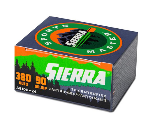 SIERRA SPORTS MASTER HANDGUN AMMUNITION 380 ACP 90 GRAIN JHP 990 FPS 20 COUNT
