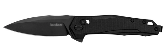 KERSHAW MONITOR FOLDING KNIFE FLIPPER ASSISTED OPENING PLAIN EDGE D2 TOOL STEEL OXIDE COATING - BLACK