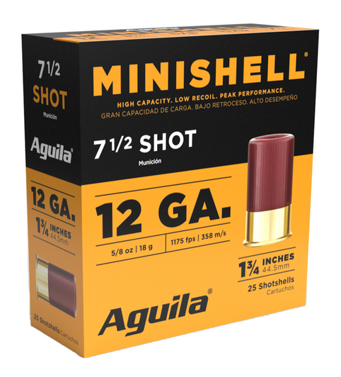 AGUILA AMMUNITION 12 GAUGE MINISHELL 1.75'' #7.5 SHOT SIZE SHOTSHELL 25 ROUNDS BOX