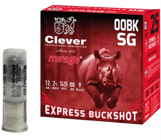 CLEVER EXPRESS MIRAGE 12 GAUGE 00 BUCK 2-3/4'' 9 PELLET 1425FPS 25 ROUND BOX
