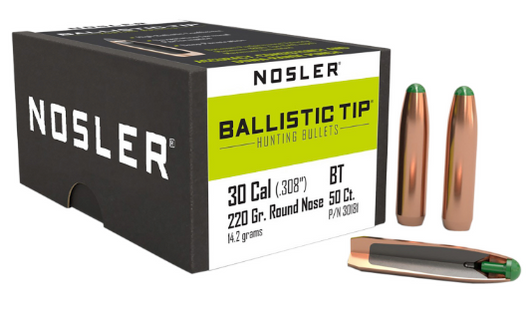 NOSLER BALLISTIC TIP 30 CALIBER 220 GRAIN ROUND NOSE 50 BULLETS