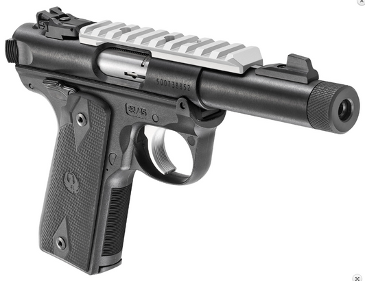RUGER MARK IV 22/45 22LR PISTOL 4.4'' THREADED BARREL SILVER RAIL TRIGGER - BLACK