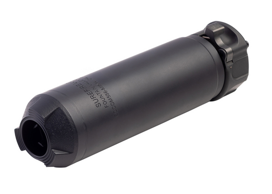 SUREFIRE SOCOM RC4 MINI RIFLE SUPPRESSOR 556 3D PRINTED INCONEL CONSTRUCTION 14.5 OUNCES 5.5'' LENGTH LOW BACK PRESSURE END MOUNT FAST ATTACH CERAKOTE FINISH BLACK